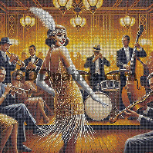 5DDPaints.com arts and crafts kit 1920s Flapper Jazz Night: Diamond Painting Kit