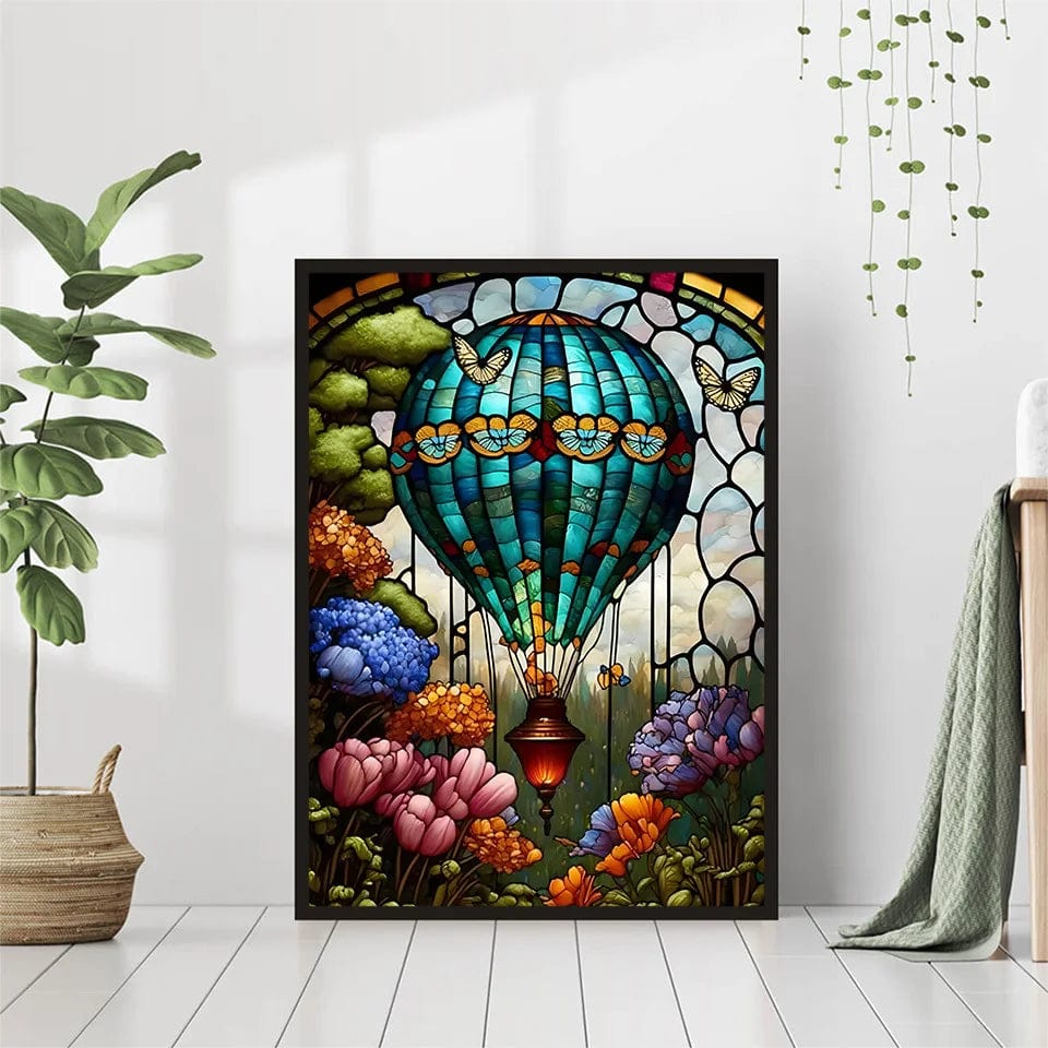 Amazello arts and crafts kit 5D Diamond Painting Hot Air Balloon Stained Glass
