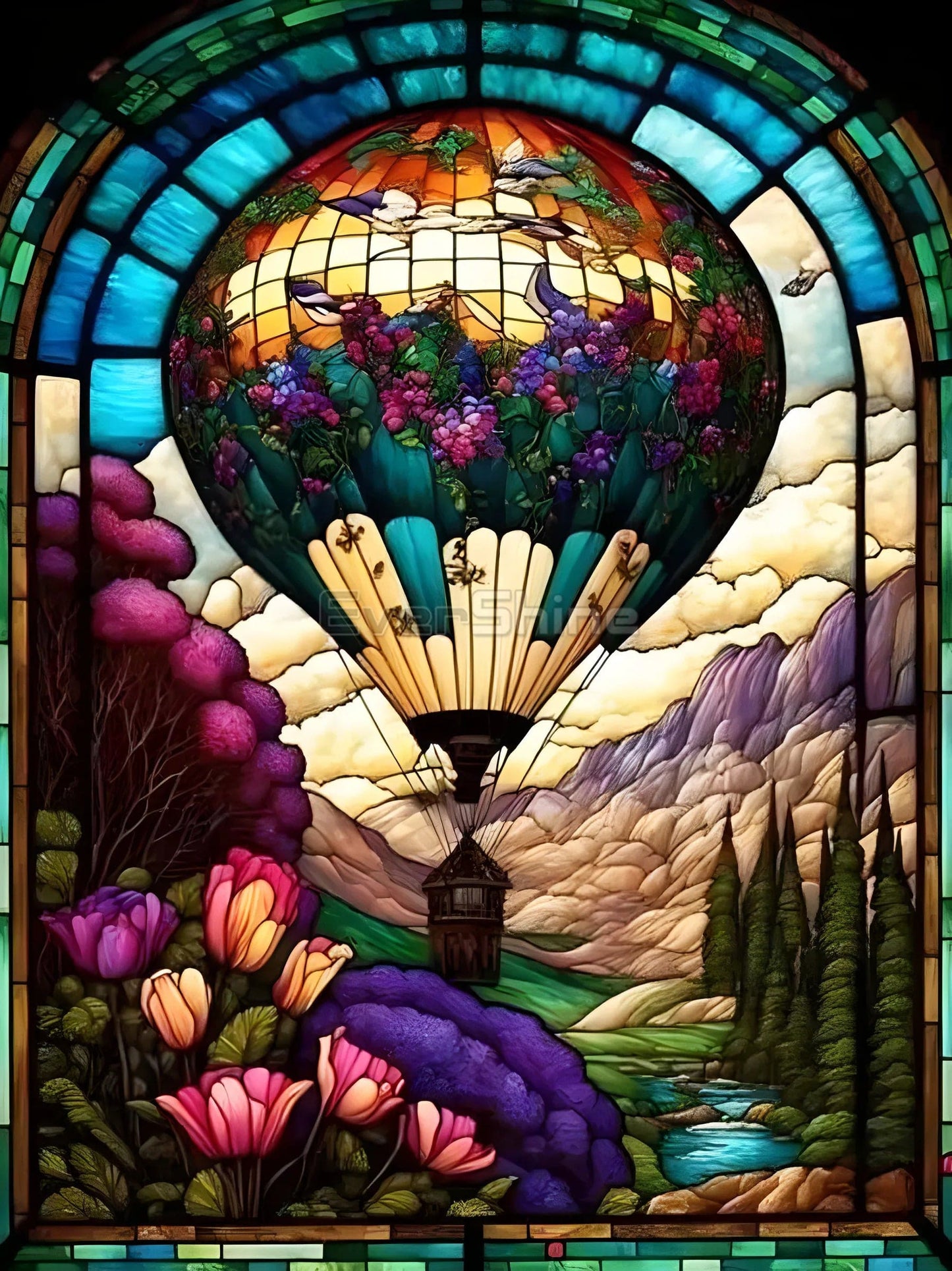 Amazello arts and crafts kit 4464 / Full Square 20X30cm 5D Diamond Painting Hot Air Balloon Stained Glass