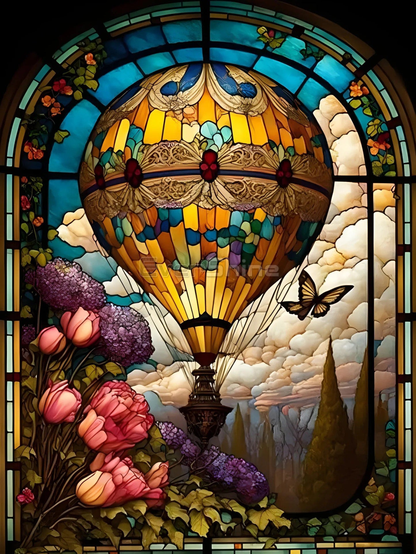 Amazello arts and crafts kit 4463 / Full Square 20X30cm 5D Diamond Painting Hot Air Balloon Stained Glass
