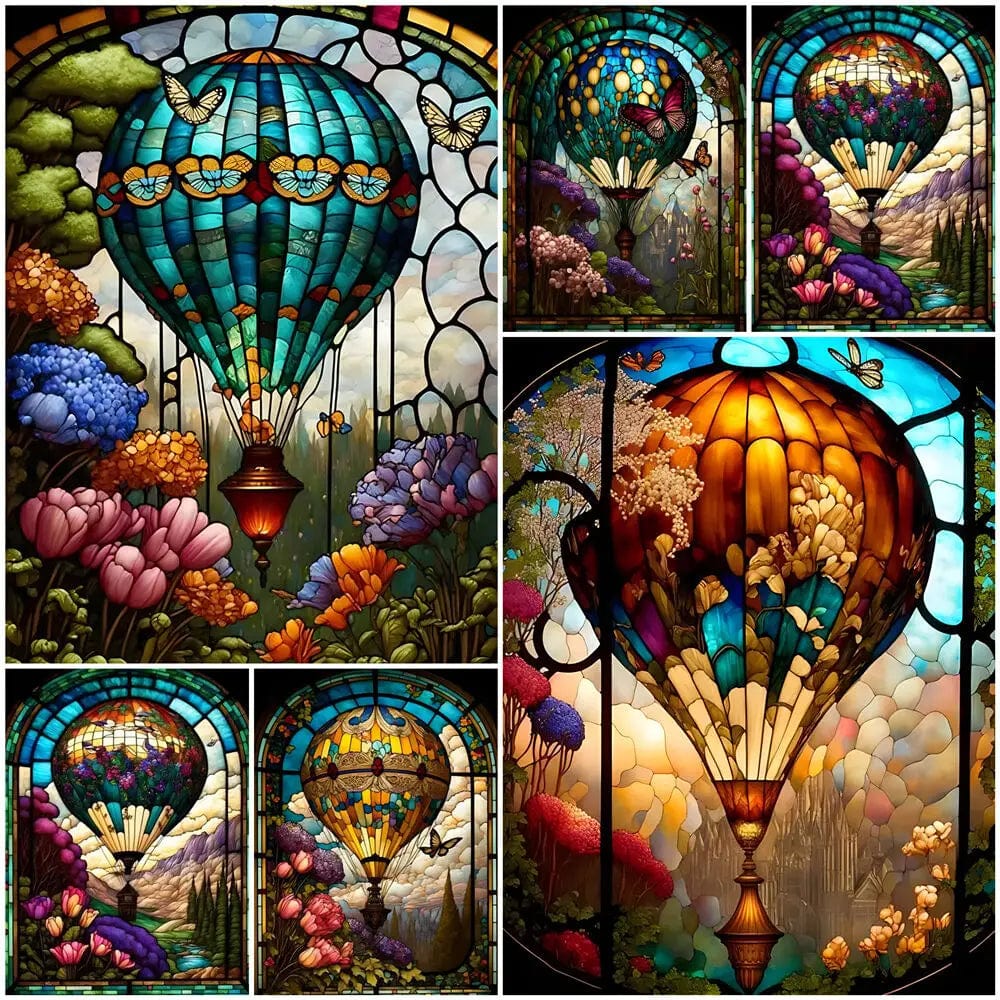 Amazello arts and crafts kit 5D Diamond Painting Hot Air Balloon Stained Glass