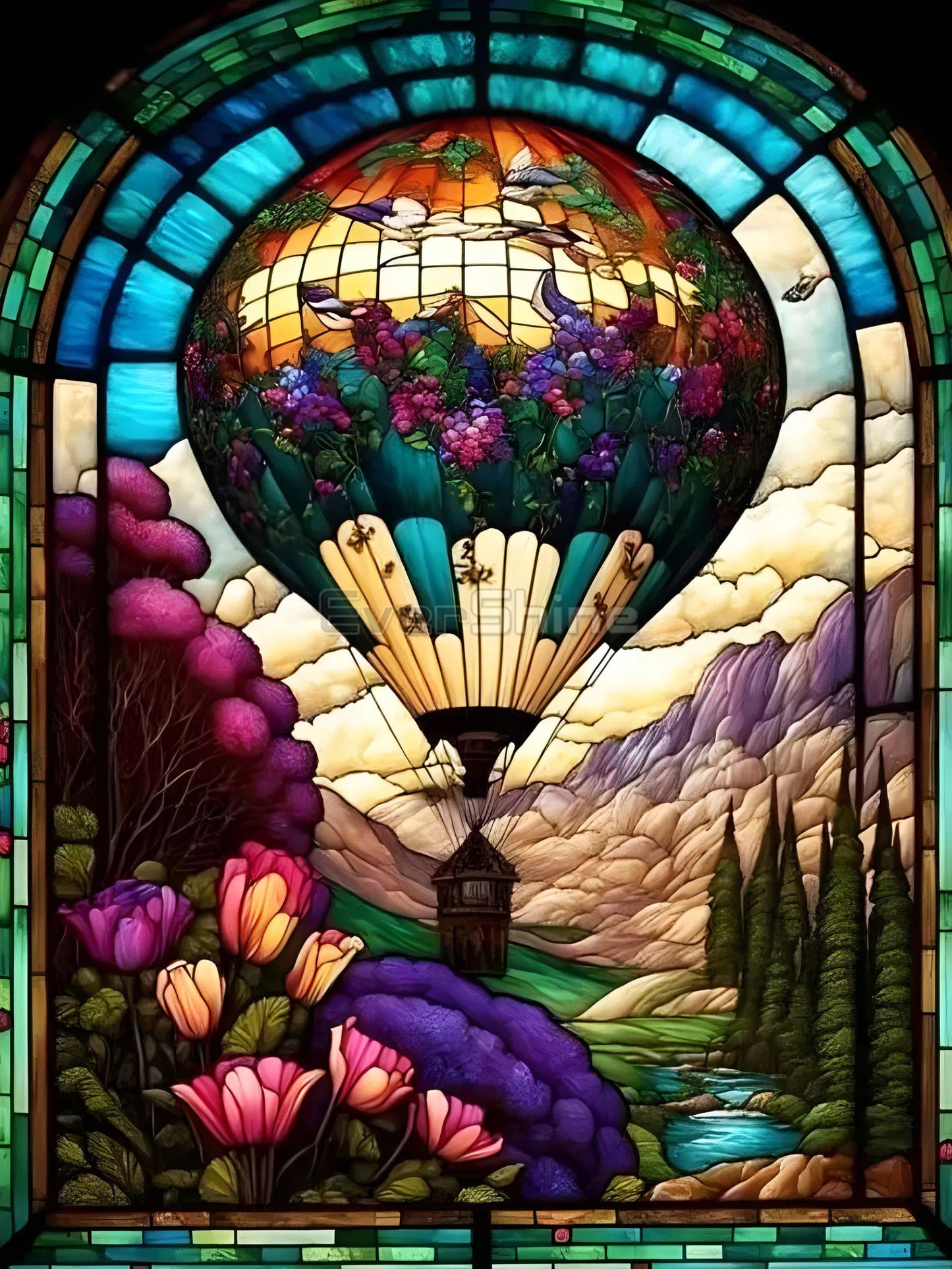 Amazello arts and crafts kit 4468 / Full Square 20X30cm 5D Diamond Painting Hot Air Balloon Stained Glass