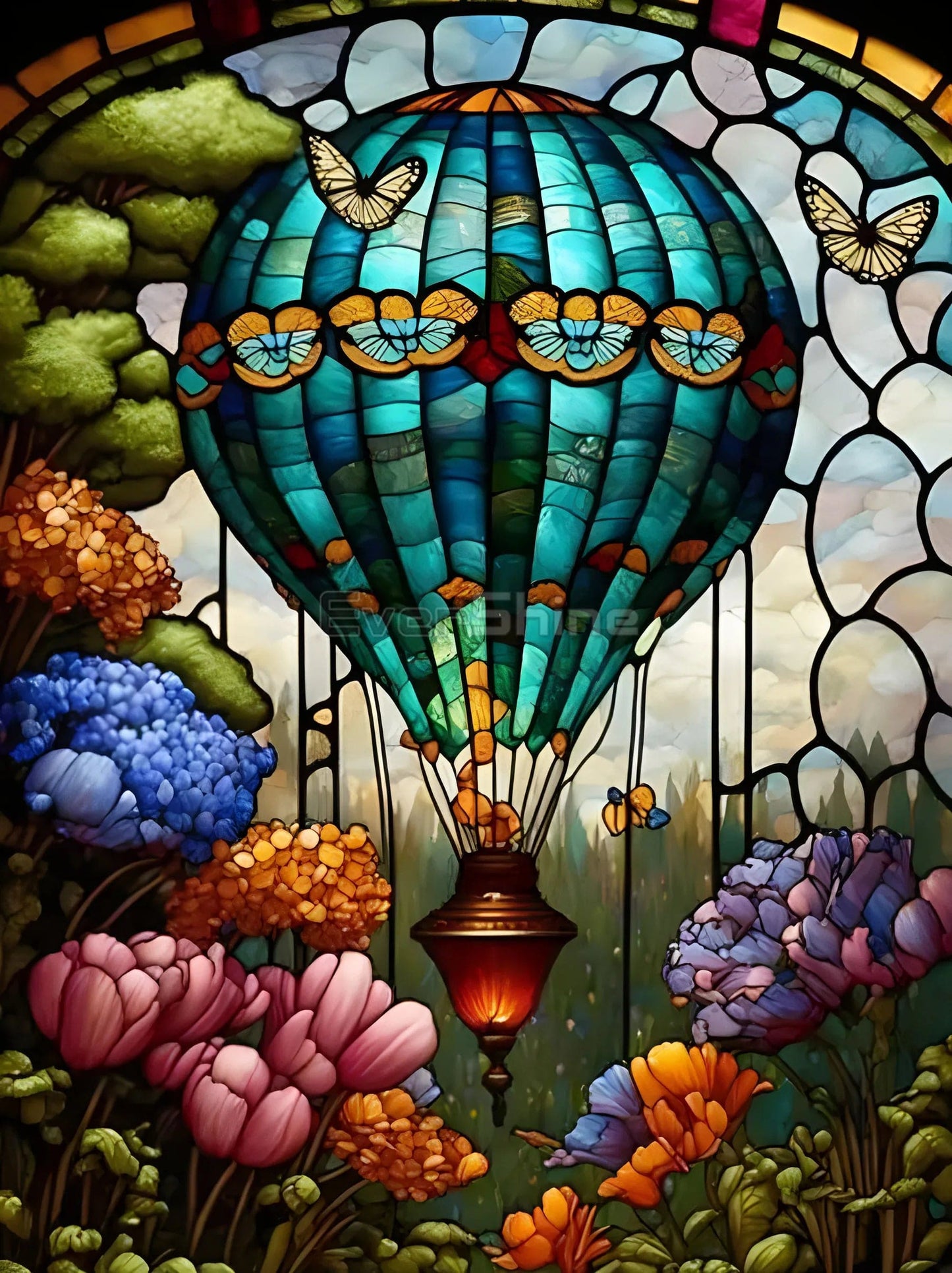 Amazello arts and crafts kit 4466 / Full Square 20X30cm 5D Diamond Painting Hot Air Balloon Stained Glass