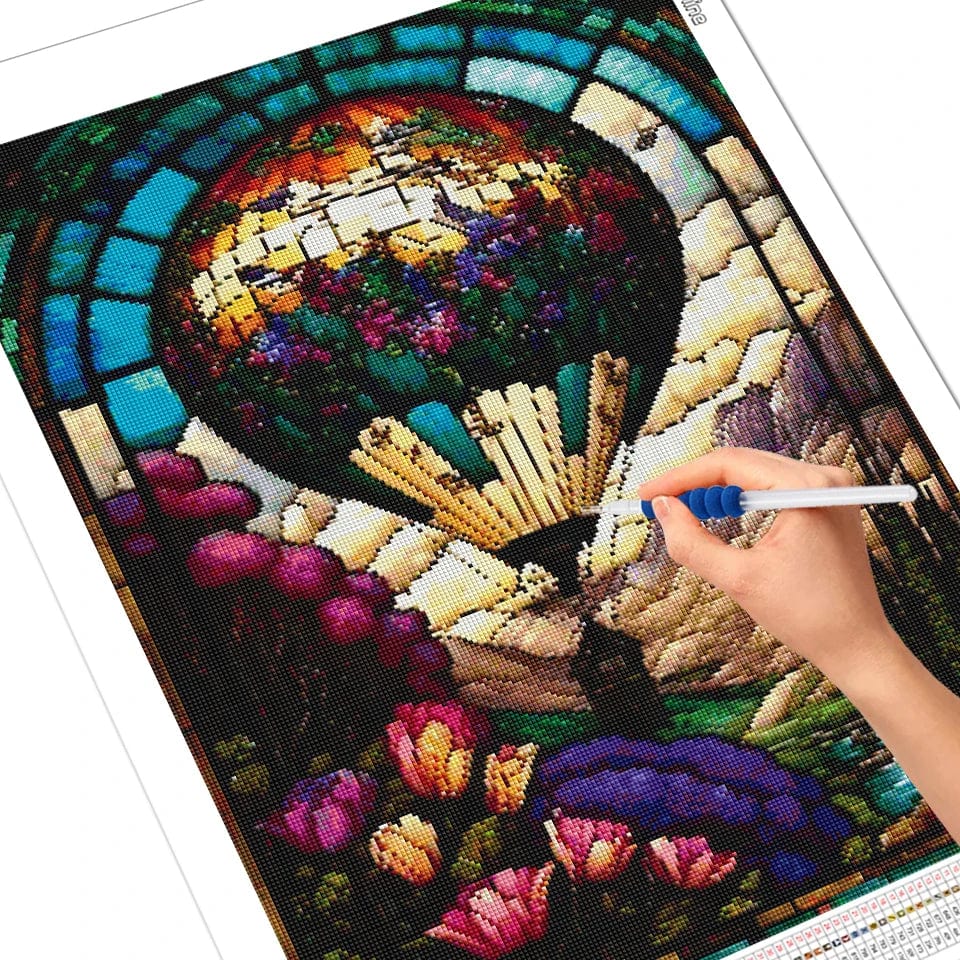 Amazello arts and crafts kit 5D Diamond Painting Hot Air Balloon Stained Glass