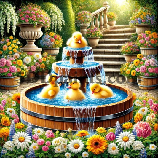5DDPaints.com arts and crafts kit AB Drills - Duckling Garden Splash Diamond Painting Kit