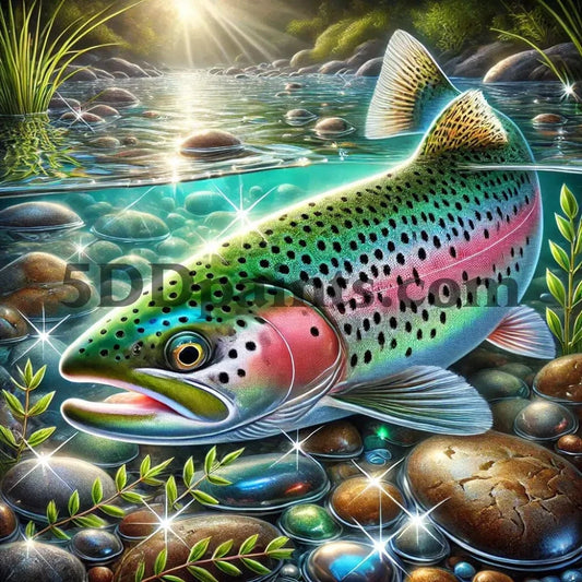 5DDPaints.com arts and crafts kit AB Drills - River Jewel – Rainbow Trout Diamond Painting Kit