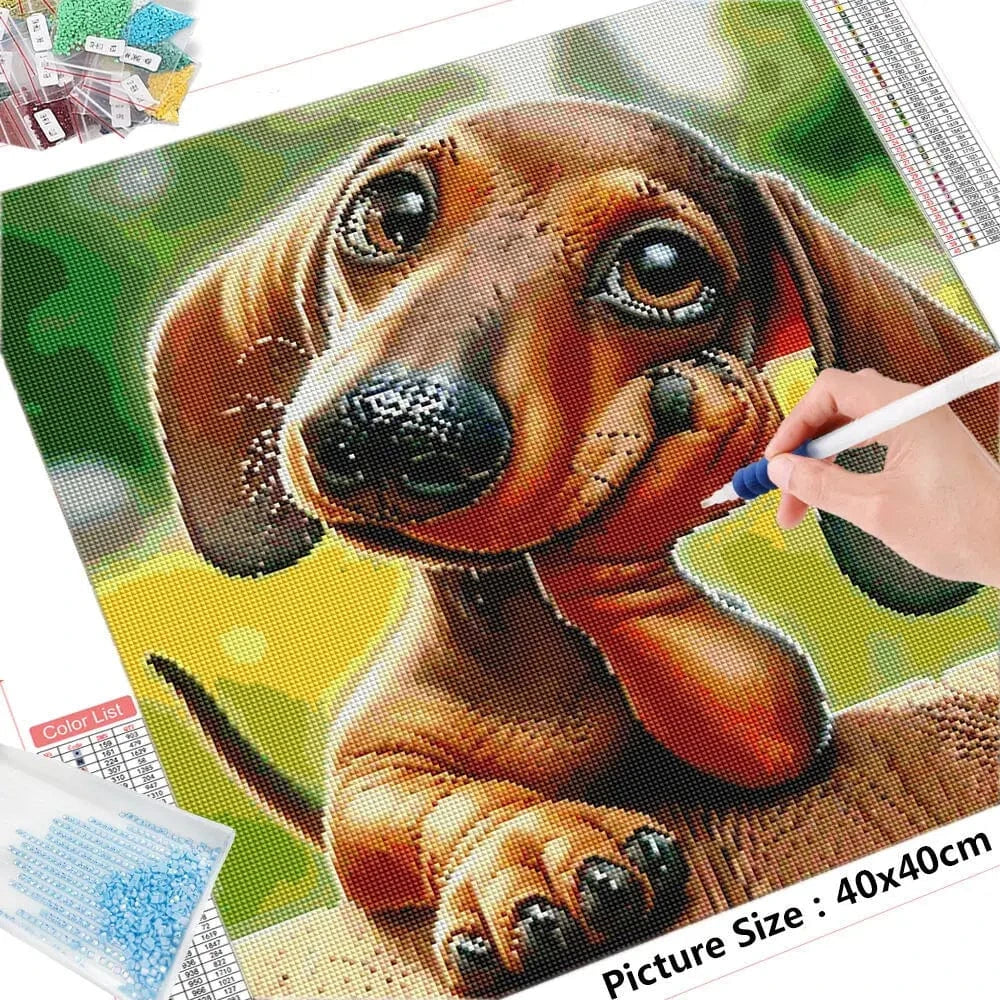 5DDpaints.com arts and crafts kit Adorable Dachshund Puppy Diamond Painting Kit