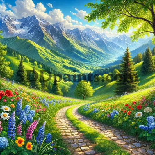 5DDPaints.com arts and crafts kit Alpine Wildflower Pathway Diamond Painting Kit