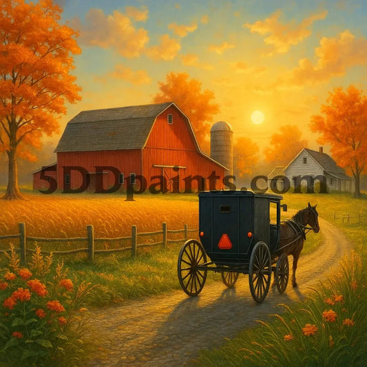 5DDPaints.com arts and crafts kit Amish Country Sunset Diamond Painting Kit