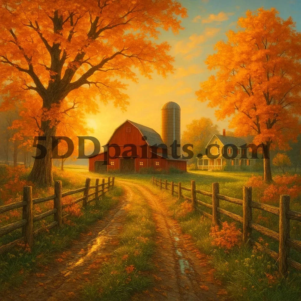 5DDPaints.com arts and crafts kit Autumn Barn Lane Diamond Painting
