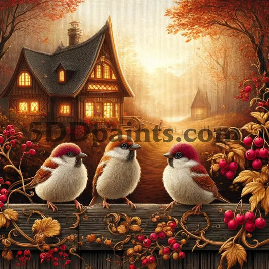5DDPaints.com arts and crafts kit Autumn Cottage Trio Diamond Painting Kit