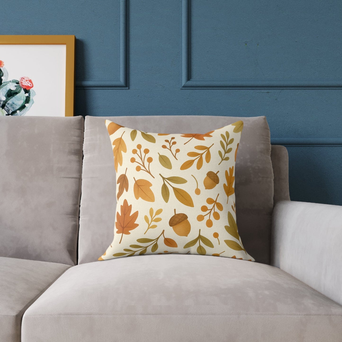 Printify Home Decor 16" × 16" Autumn Leaves Throw Pillow – Fall-Inspired Square Poly Canvas Cushion, Cozy Home Décor Accent, Thanksgiving Gift Idea