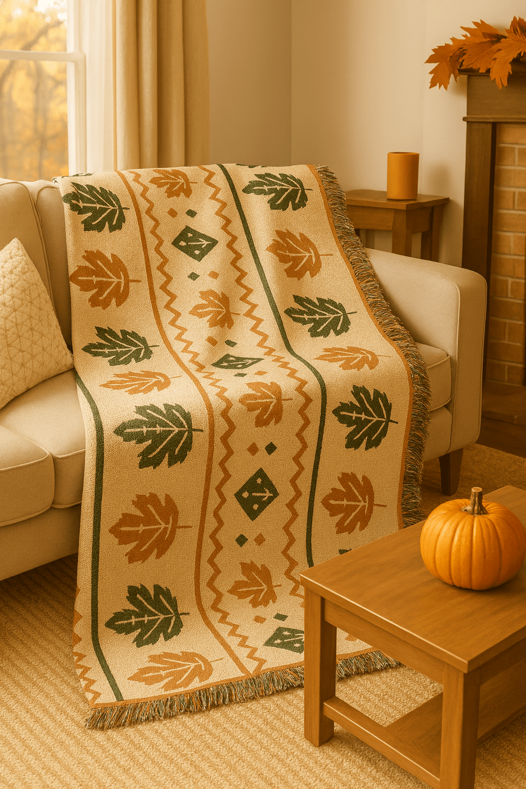 Printify Home Decor Autumn Leaves Woven Throw Blanket – Cozy Fall Home Décor