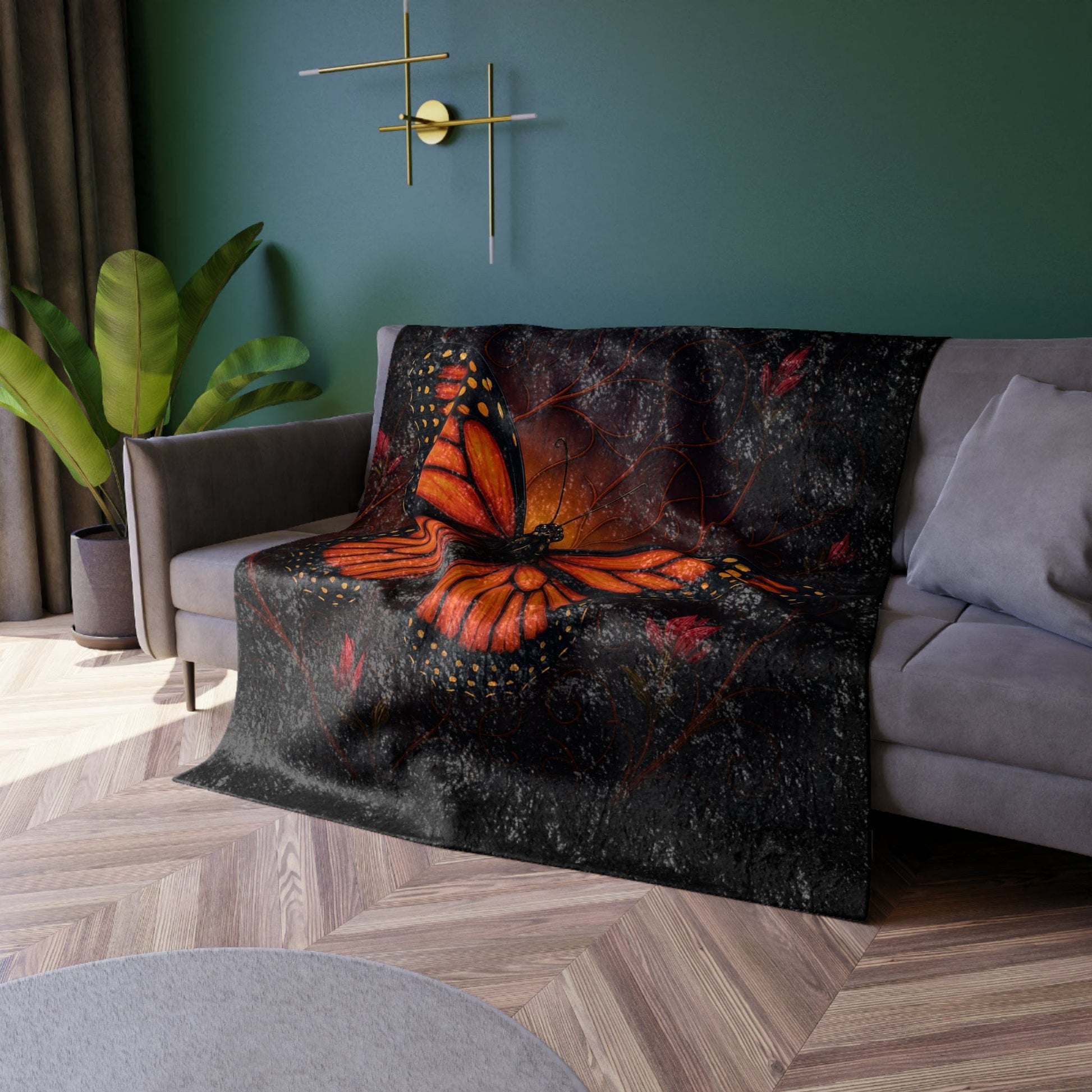 Printify Home Decor 50" × 60" Autumn Monarch Crushed Velvet Blanket – Luxurious 50x60 Throw for Nature Lovers