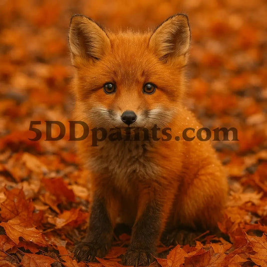 5DDPaints.com arts and crafts kit Autumn Whispers - Curious Fox Cub Diamond Painting