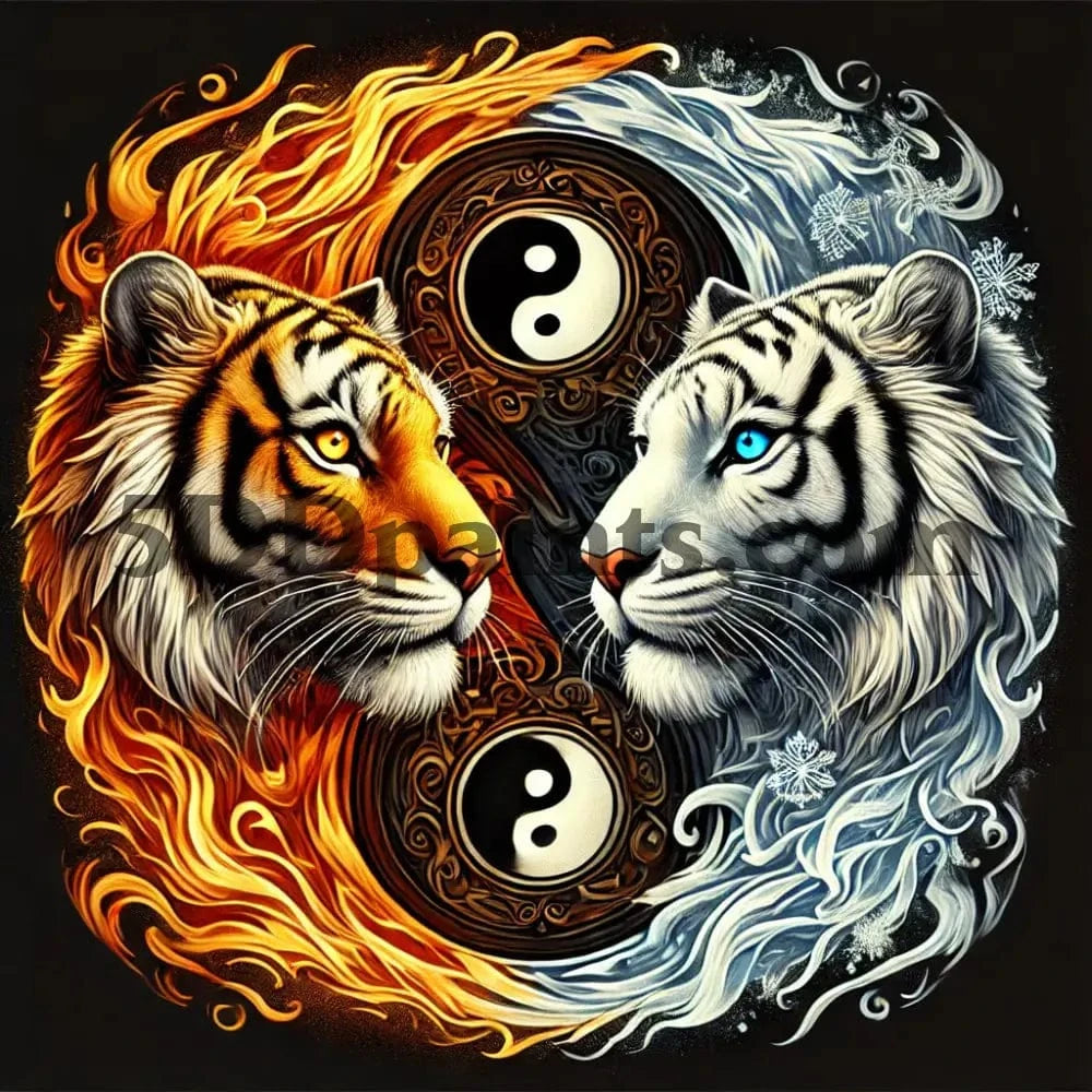5DDPaints.com arts and crafts kit Balance of the Tigers – Fire & Ice Yin Yang Diamond Painting Kit