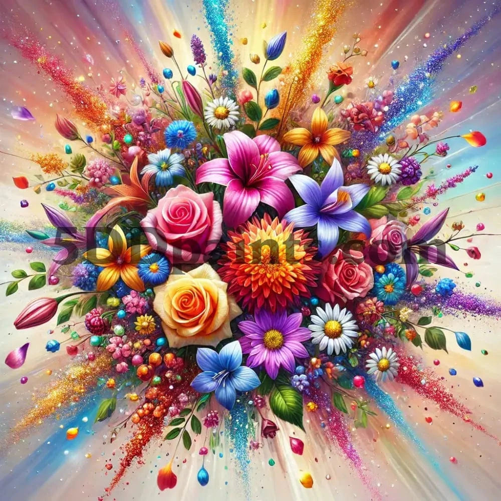 5DDPaints.com arts and crafts kit Bloom Burst – Colorful Floral Explosion Diamond Painting Kit