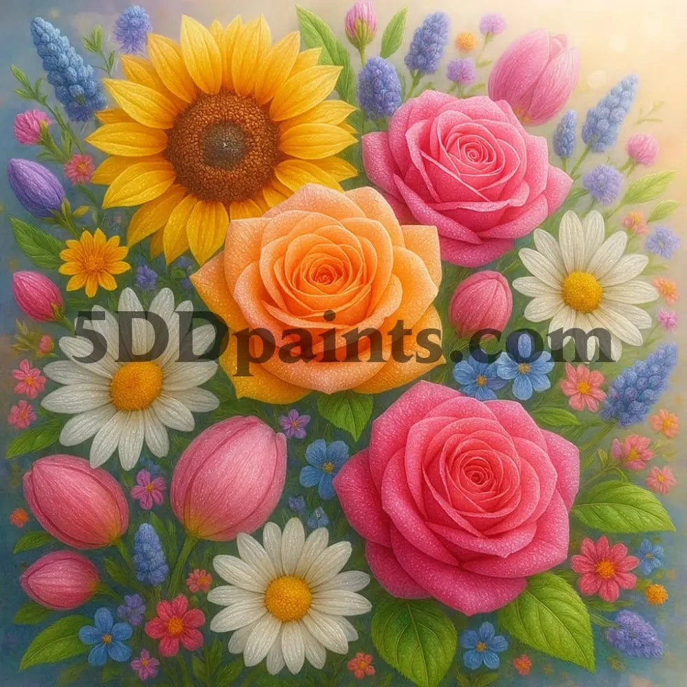 5DDPaints.com arts and crafts kit "Blossom Bouquet" Diamond Painting Kit