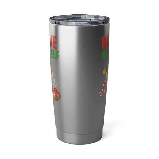 Printify Mug 20oz / Silver Christmas Spirit Tumbler - Believe in Your Elf, Holiday Travel Mug