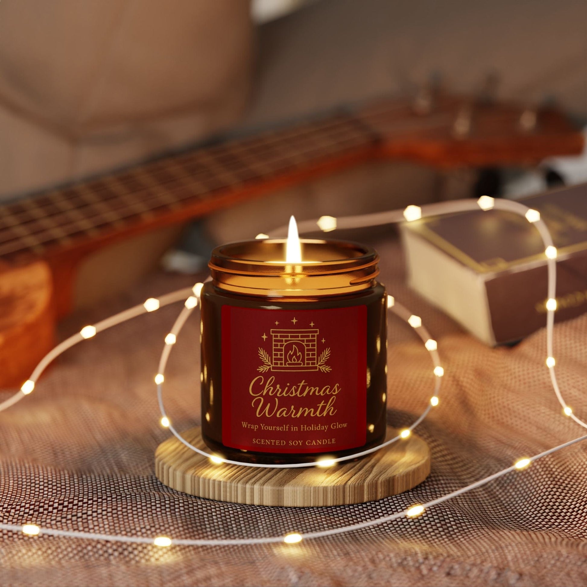 Printify Home Decor Christmas Warmth Scented Soy Candle - Cozy Holiday Ambiance in Amber Jar