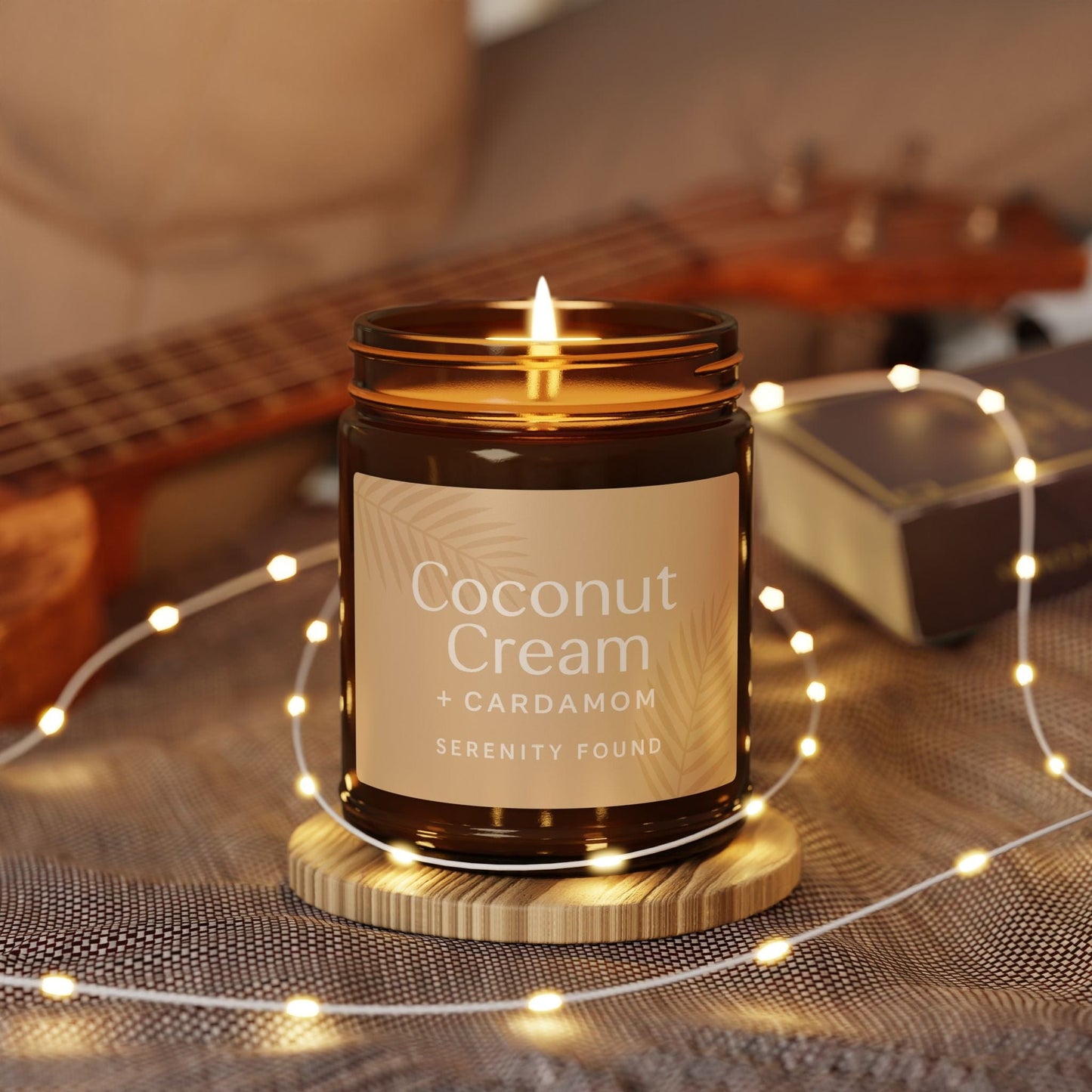 Printify Home Decor Coconut Cream Cardamom Soy Candle - Relaxing Aromatherapy in Amber Jar