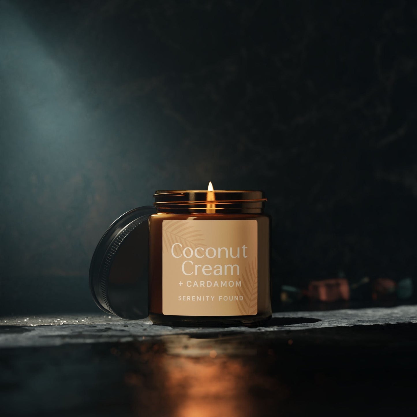 Printify Home Decor Coconut Cream Cardamom Soy Candle - Relaxing Aromatherapy in Amber Jar