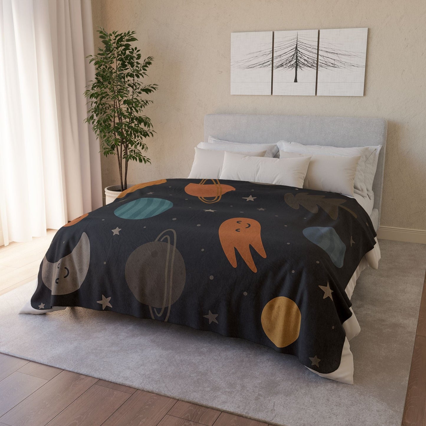 Printify Home Decor Cosmic Fleece Sherpa Blanket - Cozy Space-Themed Throw