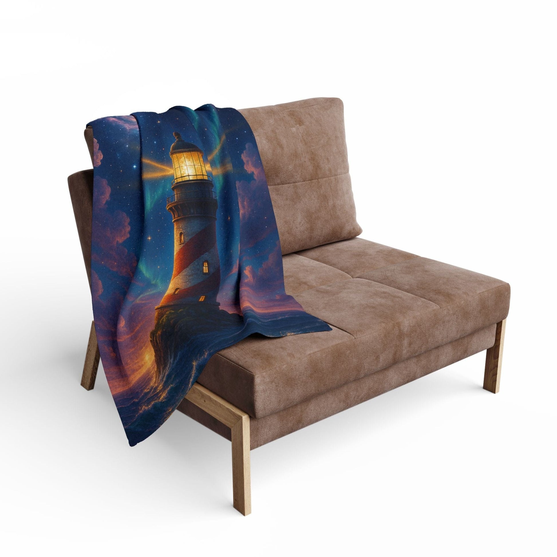 Printify Home Decor Cosmic Lighthouse Fleece Blanket - Cozy Arctic Blanket for Stargazers