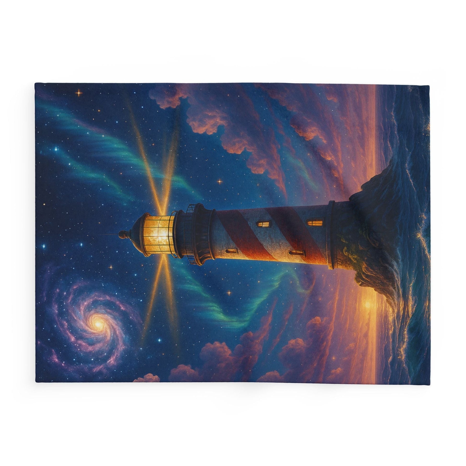 Printify Home Decor Cosmic Lighthouse Fleece Blanket - Cozy Arctic Blanket for Stargazers