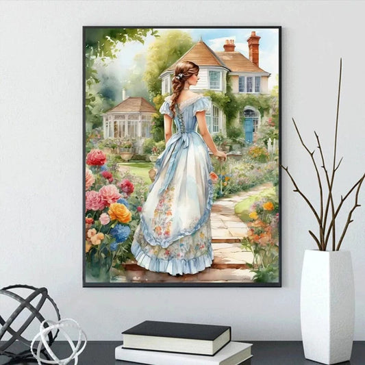 5DDpaints.com arts and crafts kit Elegant Stroll in a Victorian Garden Diamond Painting Kit