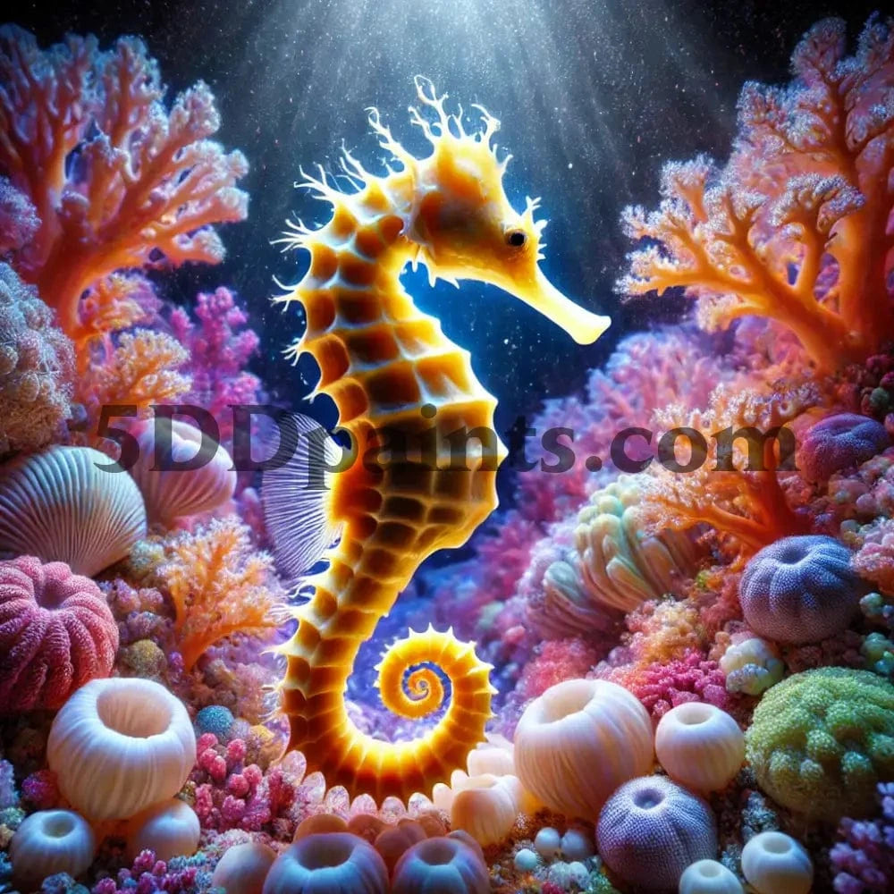 5DDPaints.com arts and crafts kit Enchanted Seahorse Reef Diamond Painting Kit