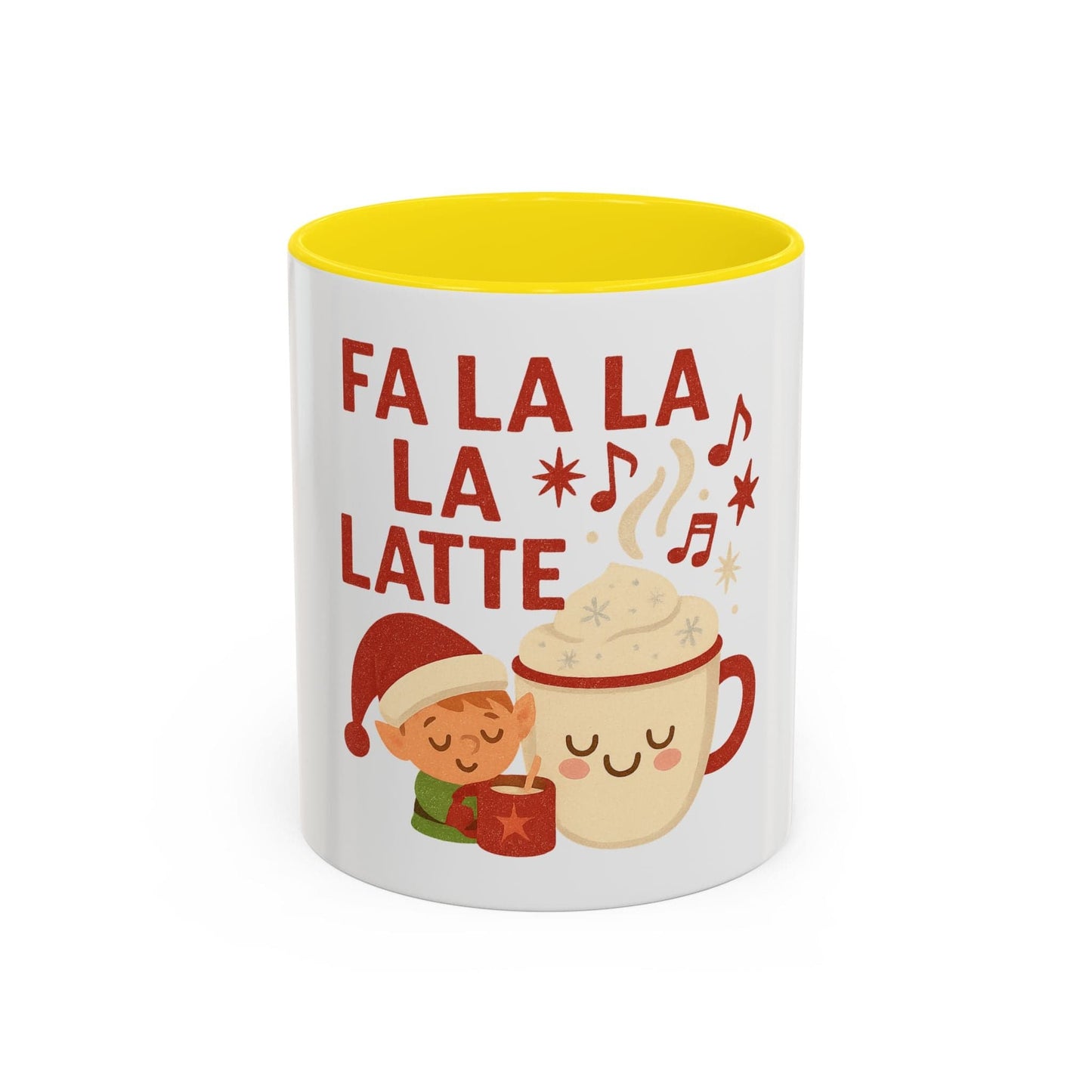 Printify Mug 11oz / Yellow Fa La La La Latte Mug – Festive Holiday Coffee Cup (11oz / 15oz, Multi-Color Options)