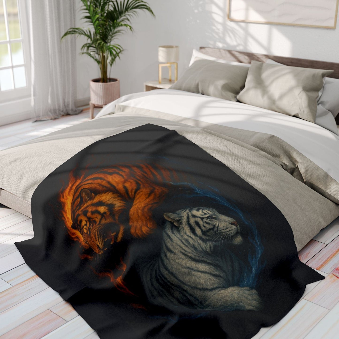 Printify Home Decor Fierce Yin & Yang Tiger Fleece Blanket
