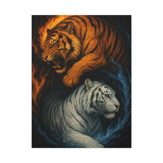 Printify Canvas 30" x 40" (Vertical) / 1.25" Fire & Ice Tigers – Yin Yang Canvas Wall Art