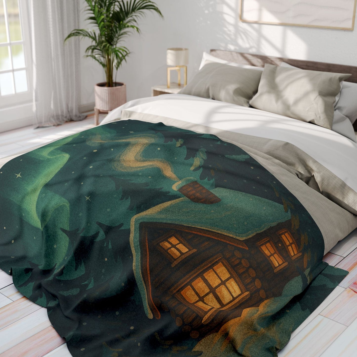 Printify Home Decor Fleece Blanket - Dreamy Cabin Design Cozy Winter Home Decor Gift