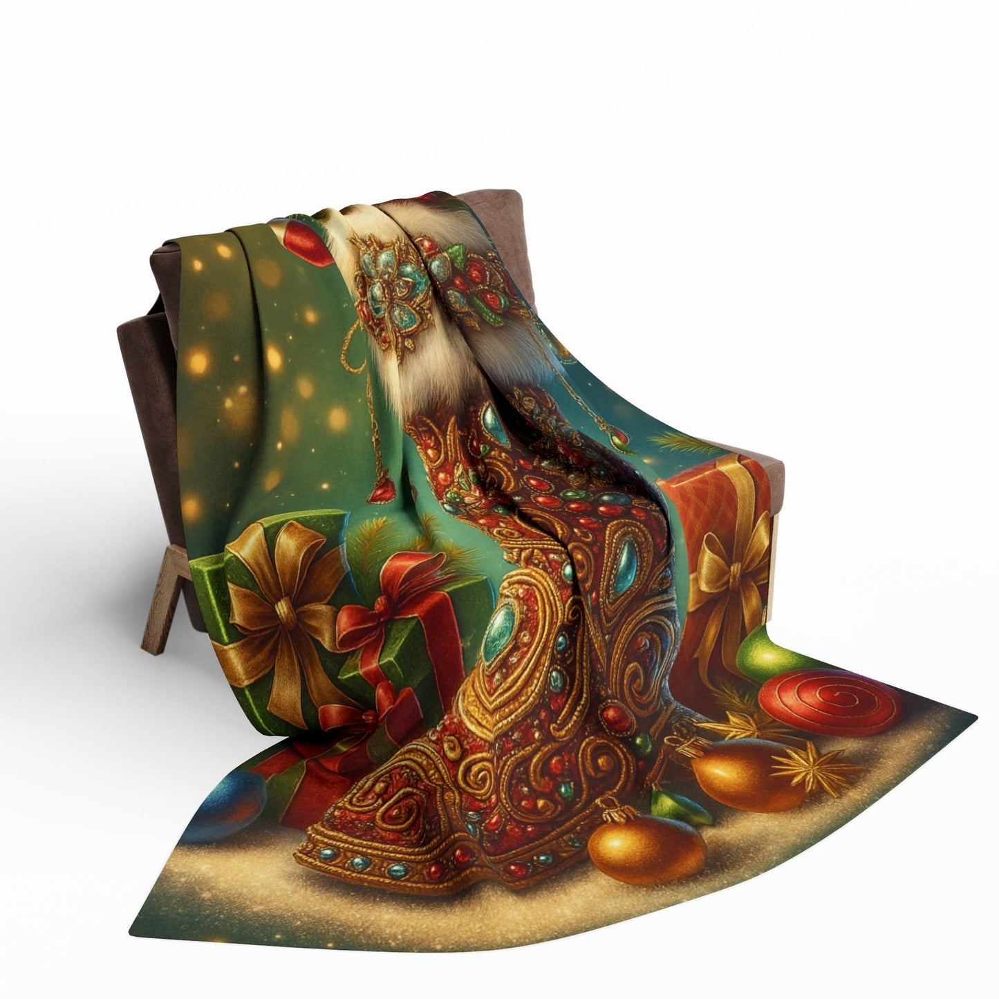 Printify Home Decor Fleece Blanket Santa's Stocking Holiday Cheer