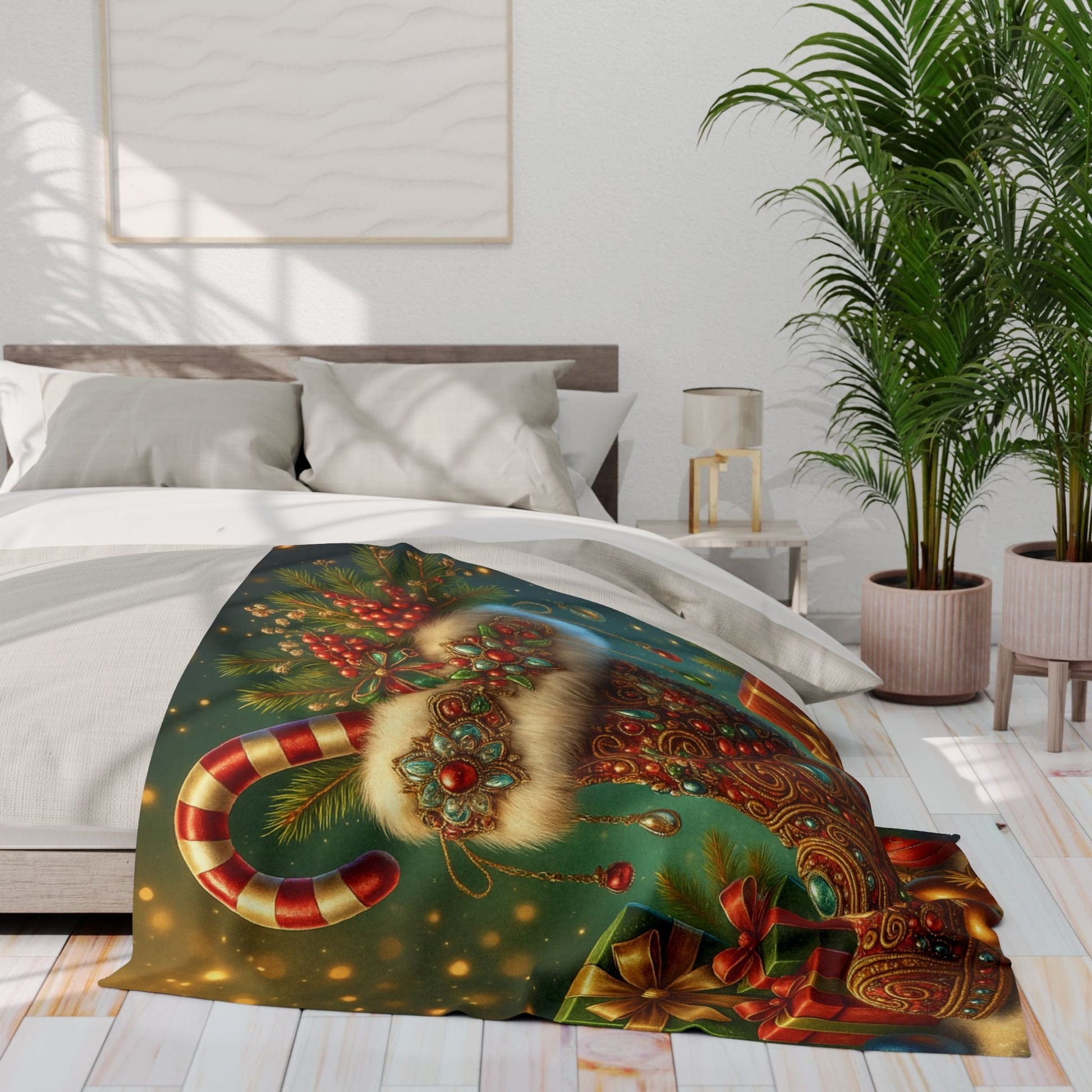 Printify Home Decor Fleece Blanket Santa's Stocking Holiday Cheer