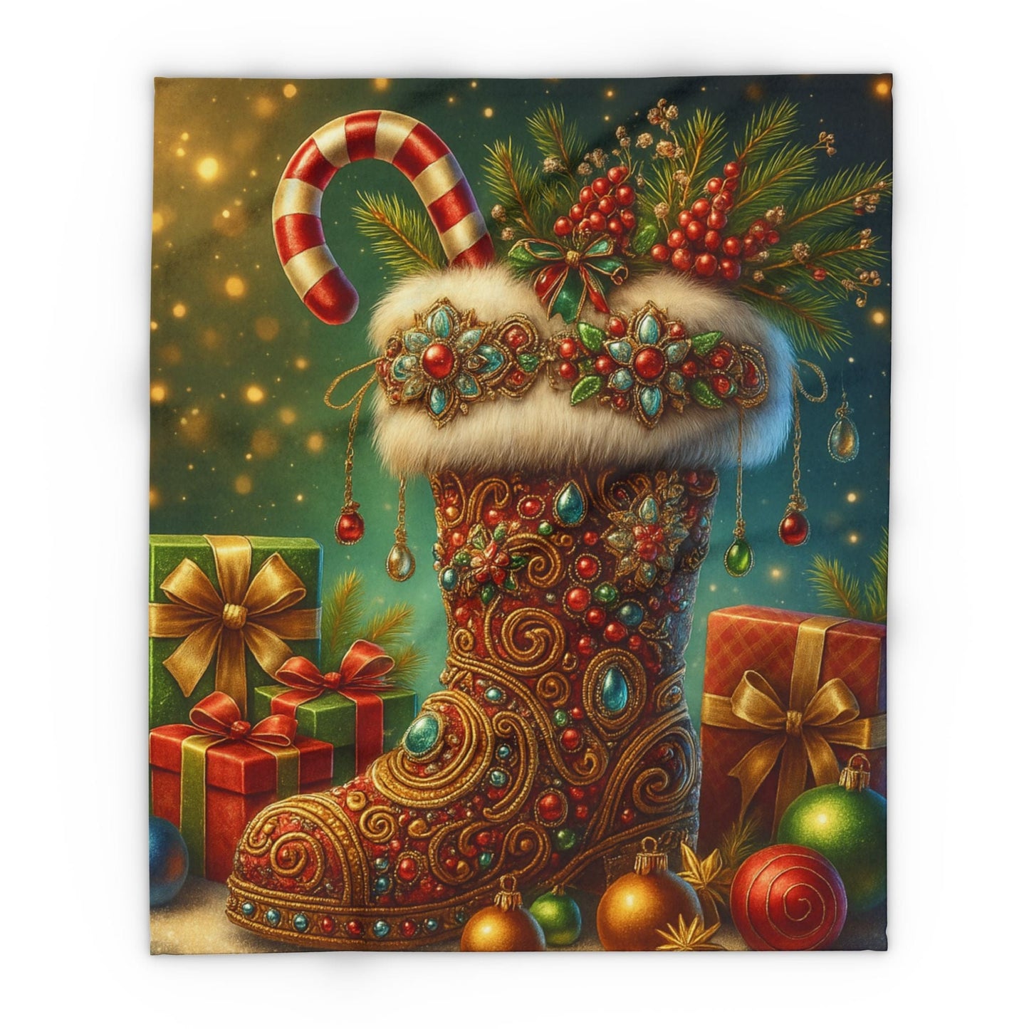 Printify Home Decor 50" × 60" Fleece Blanket Santa's Stocking Holiday Cheer