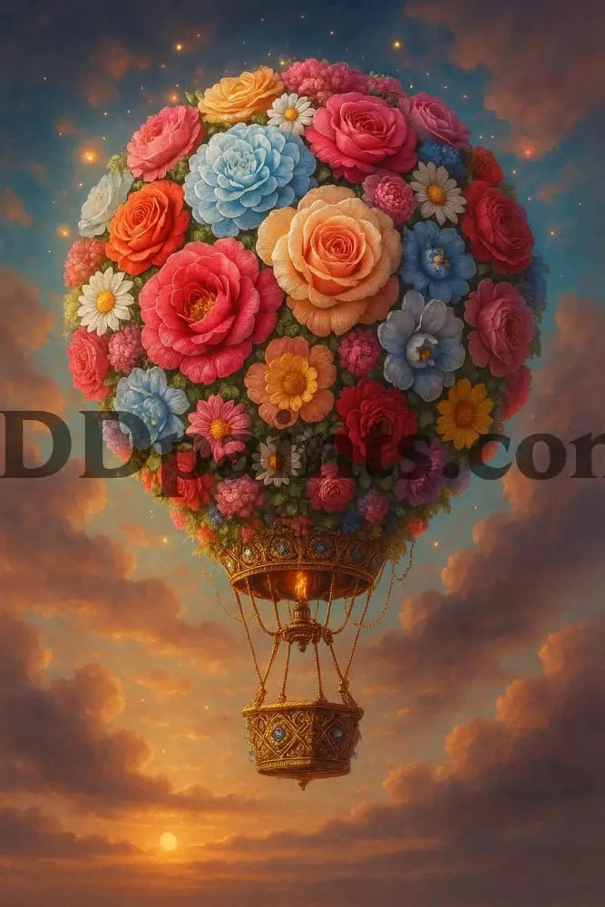 5DDPaints.com arts and crafts kit Floral Fantasy Hot Air Balloon Diamond Painting Kit