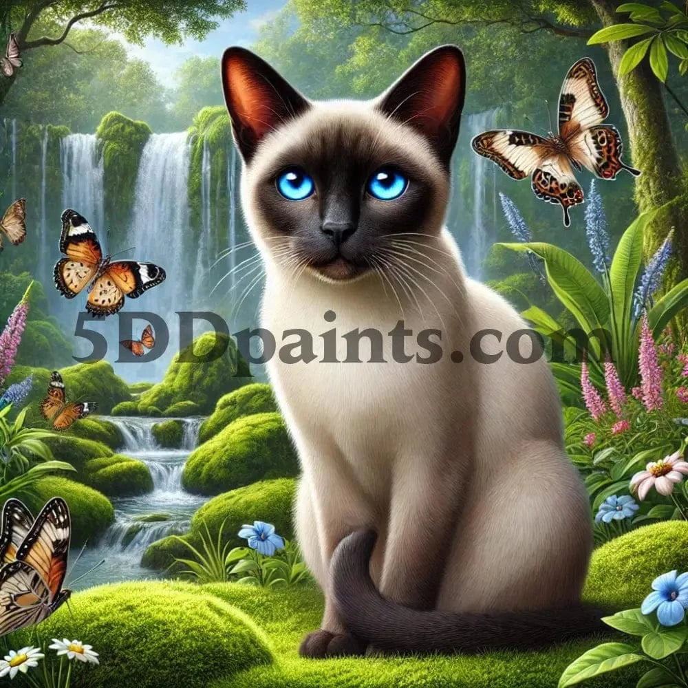 5DDPaints.com arts and crafts kit Garden Serenity: Siamese Cat Diamond Painting Kit