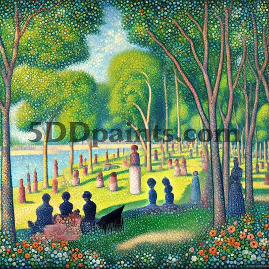 5DDPaints.com arts and crafts kit Georges Seurat-Inspired Park Scene Diamond Painting Kit