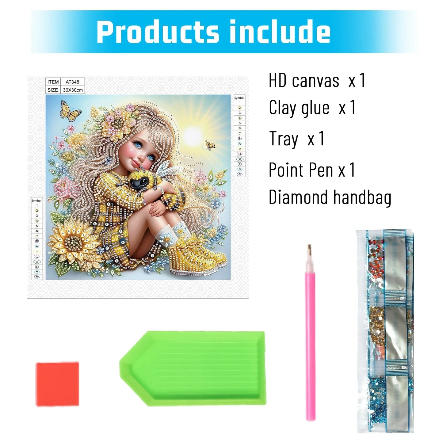 5DDpaints.com arts and crafts kit 30*30cm Girl and bee Flower Diamond Kit - Beginners - Partial Drill