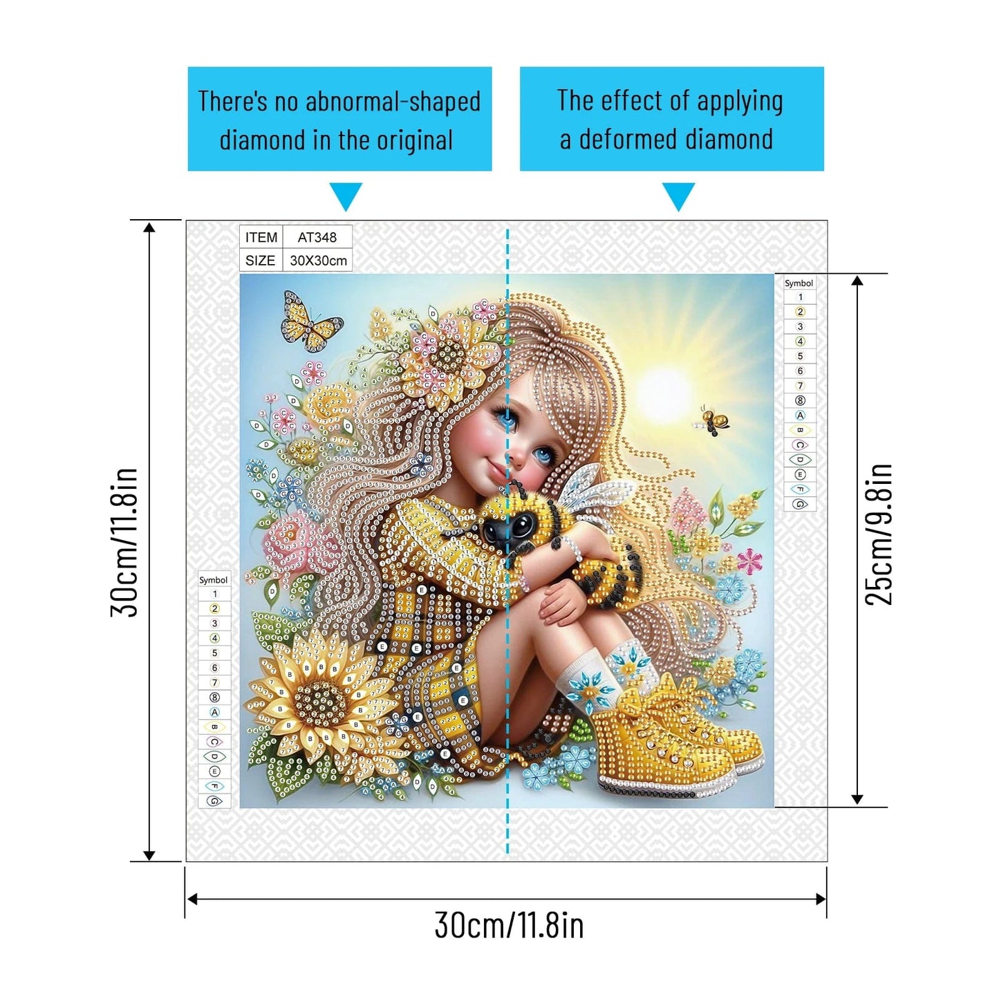 5DDpaints.com arts and crafts kit 30*30cm Girl and bee Flower Diamond Kit - Beginners - Partial Drill