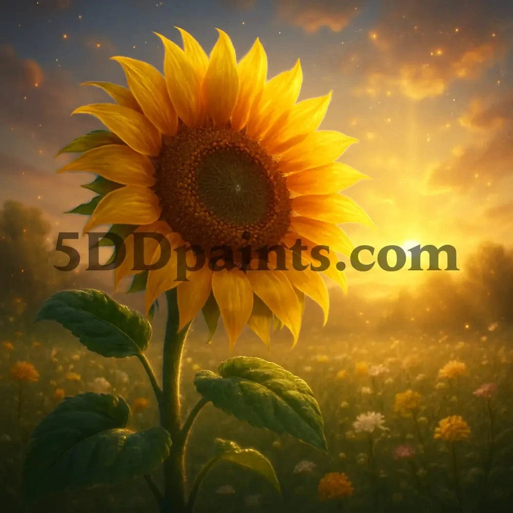 5DDPaints.com arts and crafts kit Golden Sunflower Bright Glow Diamond Painting Kit