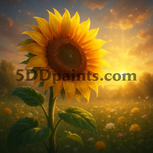 5DDPaints.com arts and crafts kit Golden Sunflower Bright Glow Diamond Painting Kit