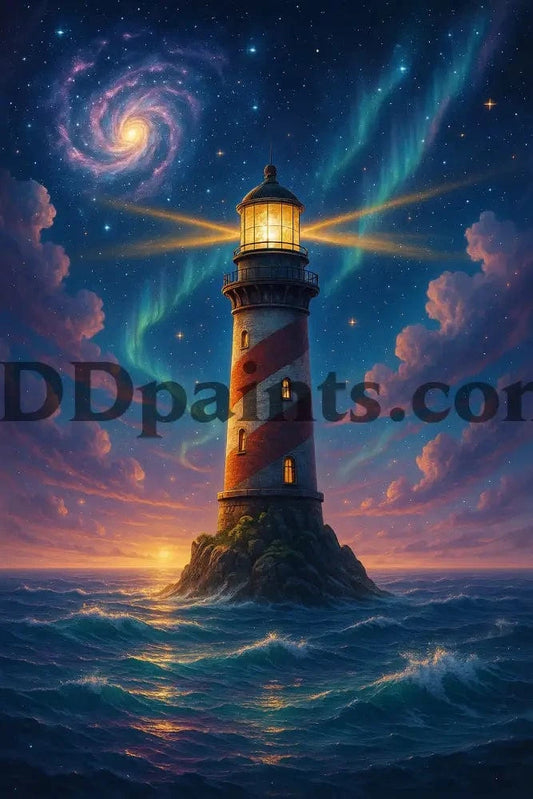 5DDPaints.com arts and crafts kit Guiding Light Galaxy Lighthouse Diamond Painting Kit