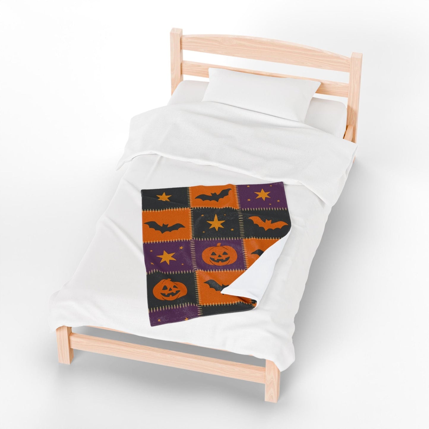 Printify All Over Prints Halloween Patchwork Velveteen Plush Blanket – Cozy Spooky Nights
