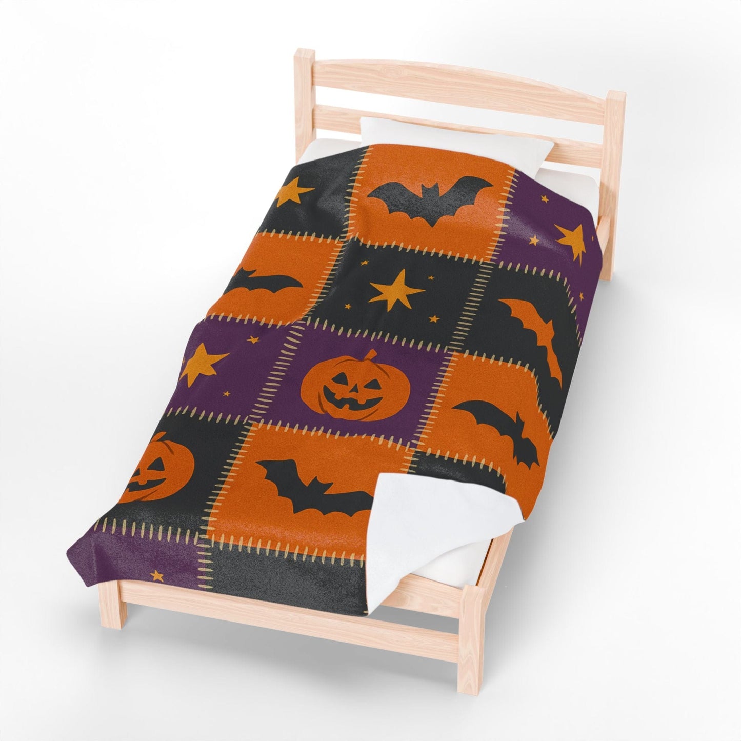 Printify All Over Prints Halloween Patchwork Velveteen Plush Blanket – Cozy Spooky Nights