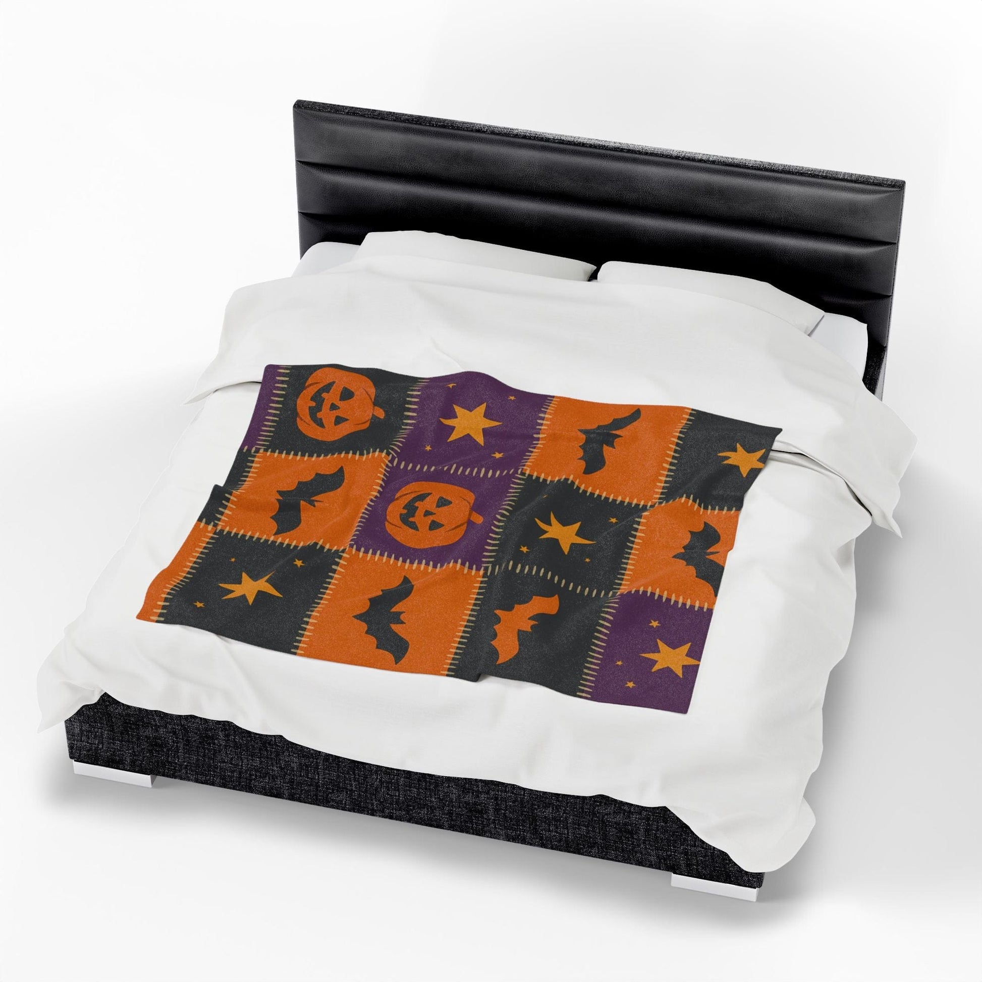 Printify All Over Prints Halloween Patchwork Velveteen Plush Blanket – Cozy Spooky Nights