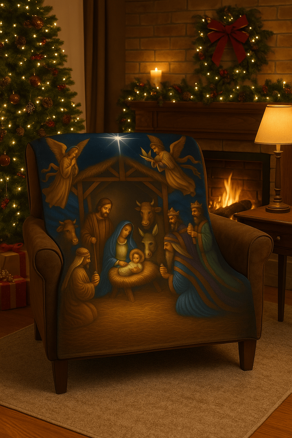 Printify Home Decor Heavenly Nativity Fleece Blanket - Cozy Christmas Decor